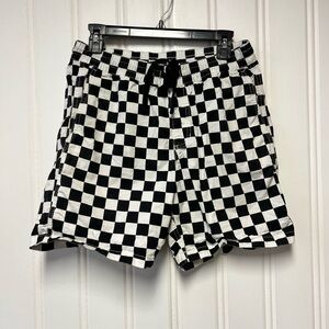 Vans Black & White Checkerboard Shorts | Size Small | Elastic Waist